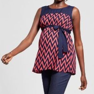 Navy/Coral Chevron Blouse- Ma Cherie Maternity S